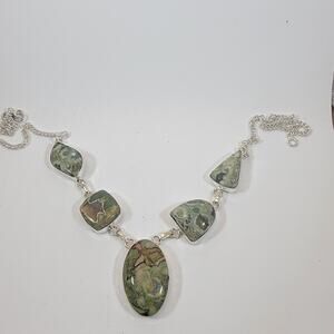 Handmade Green Jasper Necklace Artisan Sterling Silver Jewelry Unique Gemstone